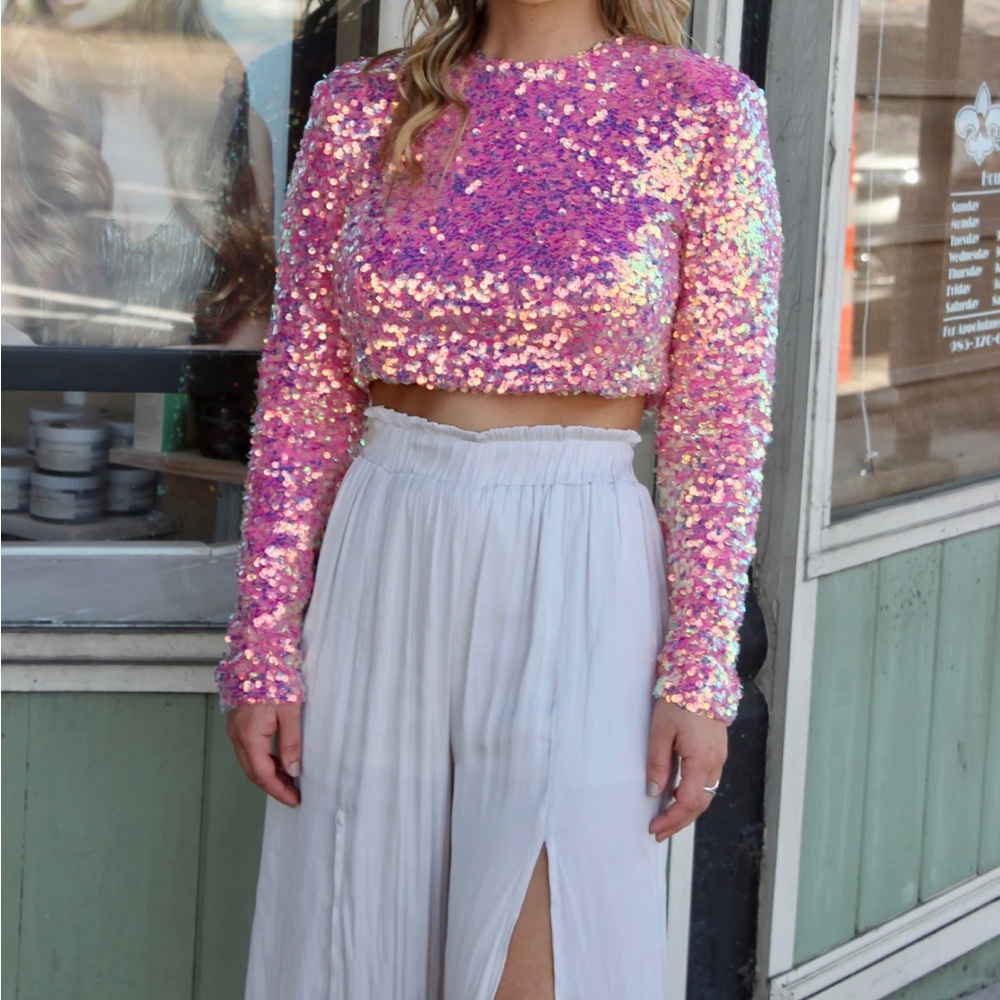 Mable Hot Pink Sequins Crop Top - Size Small - Never Worn!!